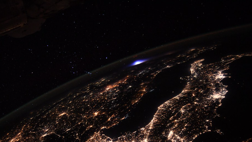 What is this mysterious blue light captured by Thomas Baskett from space?