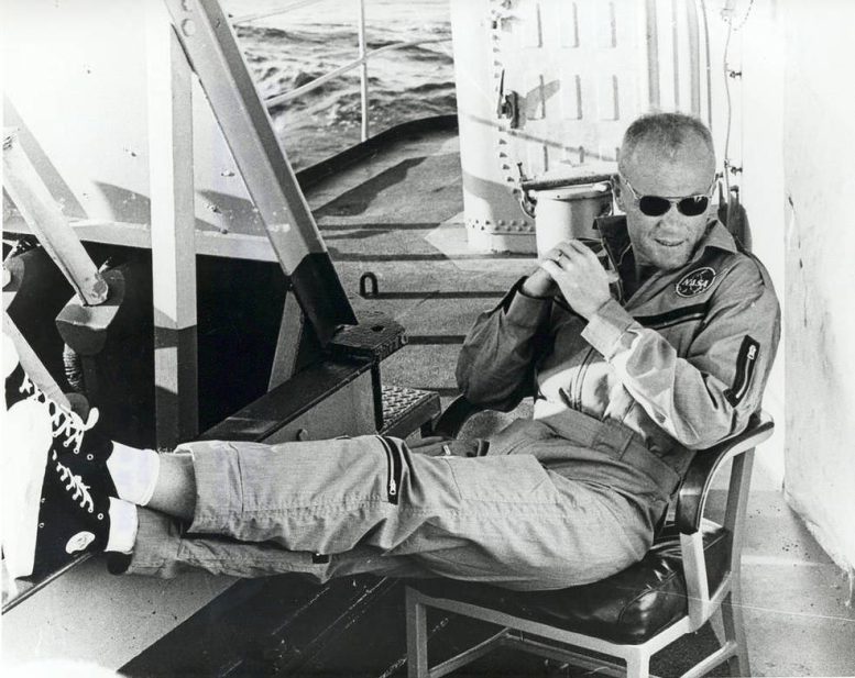 Astronaut John Glenn Relaxes Aboard USS Noa