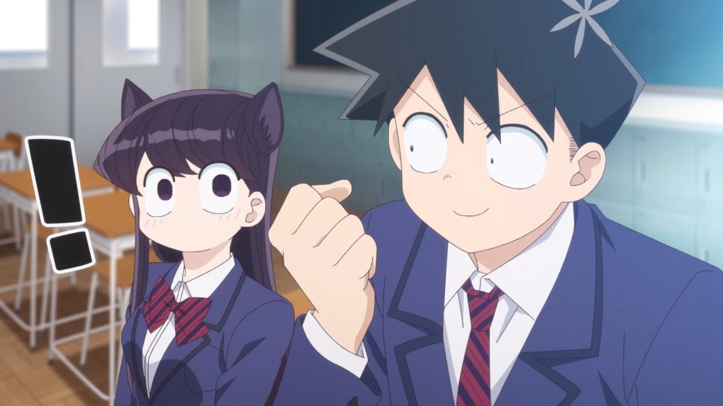 Cute stylistic device: When a cat-loving Komi is excited about an idea, she visually opens her ears.