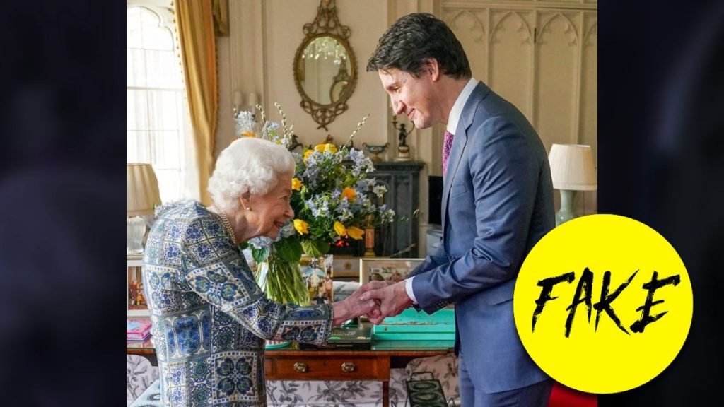 Viral image of Queen Elizabeth's hand shaking hands with Trudeau is fake