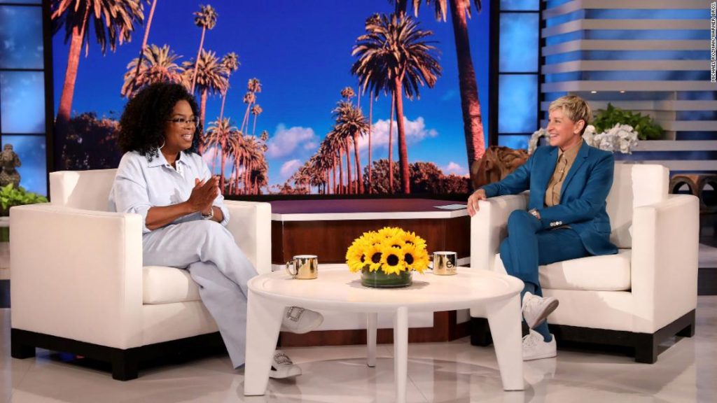 Oprah Winfrey visits Ellen DeGeneres for her last week of shows