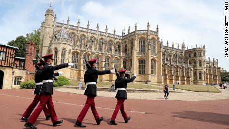 Soldiers at Windsor Castle Square during its reopening on July 23, 2020. 