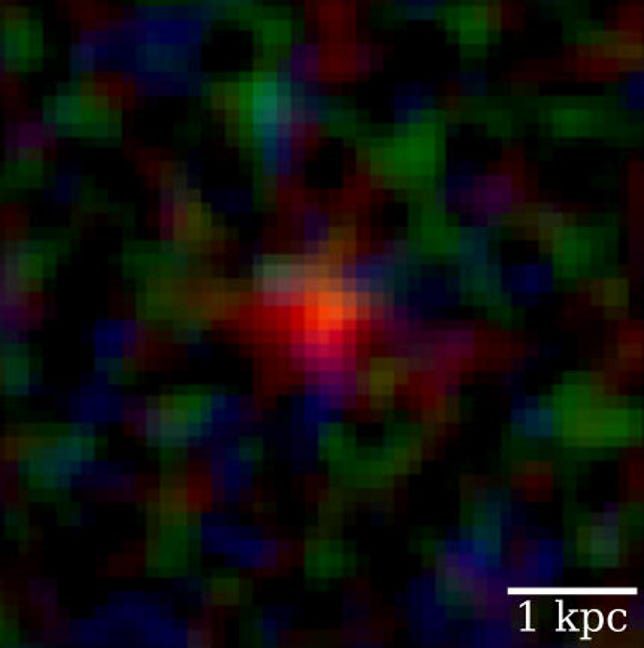 Raster image showing a red dot against a black space