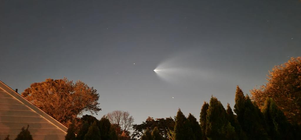 A SpaceX Falcon 9 rocket's vapor trail over Clifton.  Image courtesy of News 12 New Jersey viewer JoAnn.