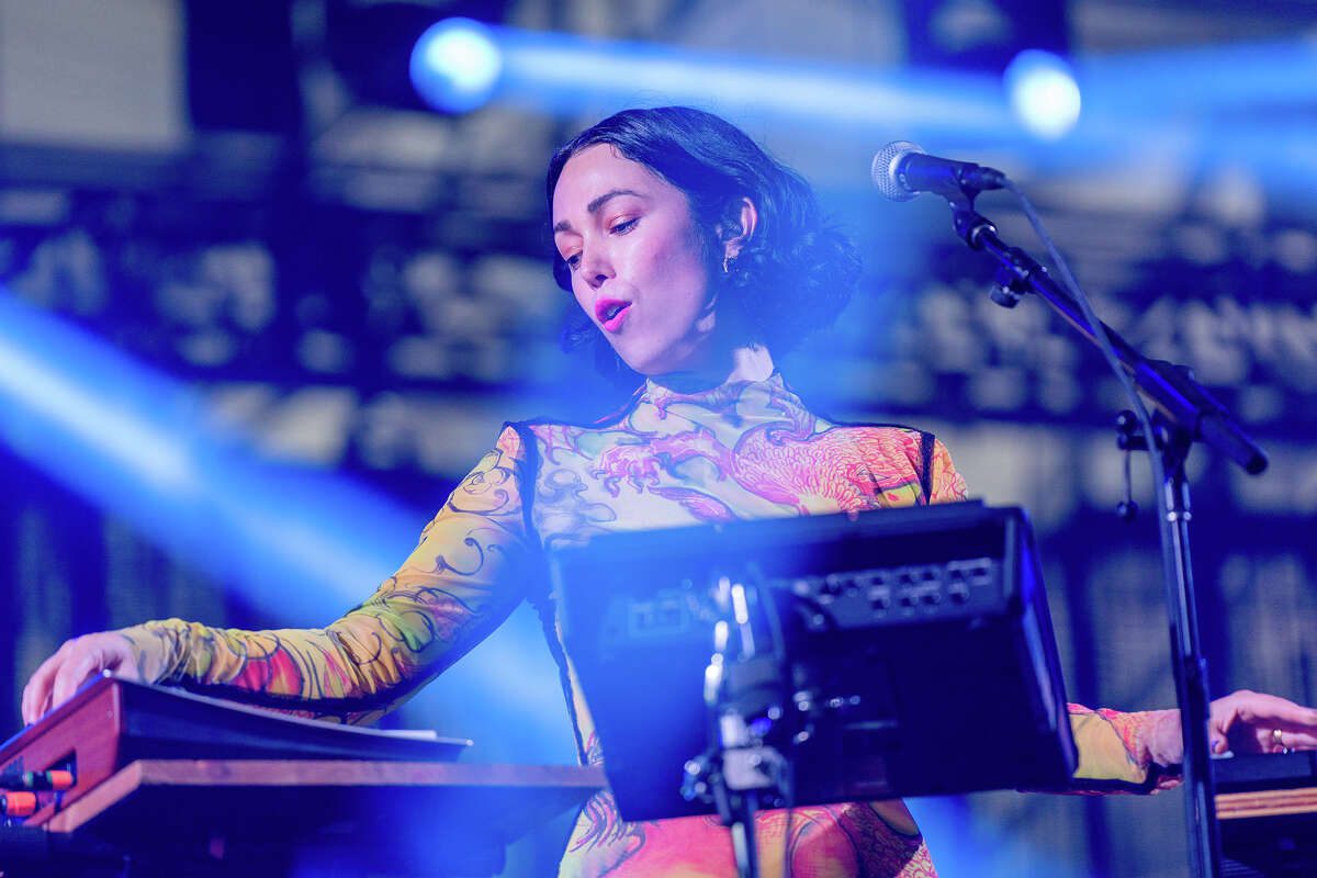 Kelly Lee Owens performs on stage at the Warehouse Tent at the Portola Music Festival in San Francisco on Sunday, September 25, 2022.