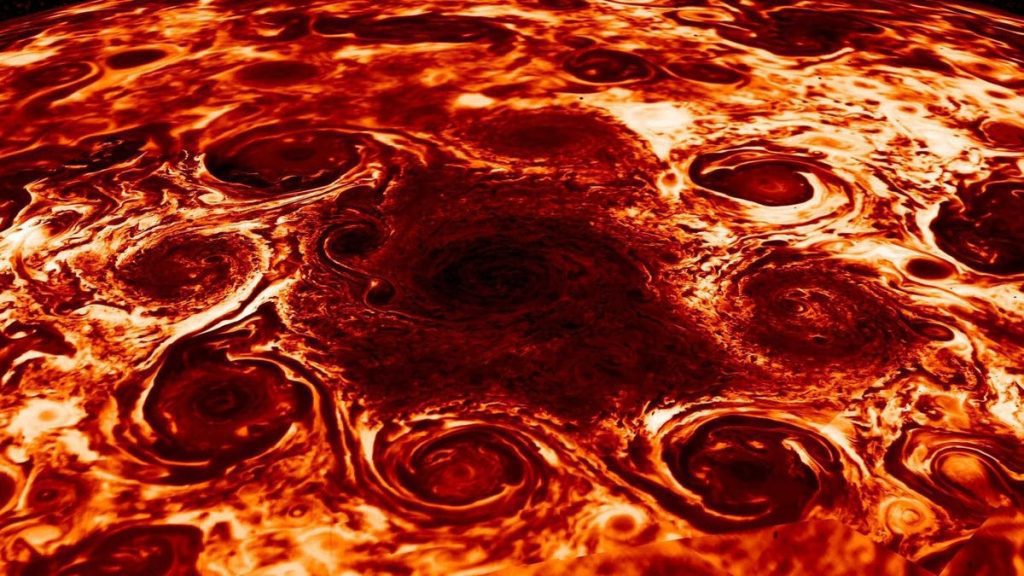 Scientists looked at nine cyclones orbiting in the north pole of Jupiter