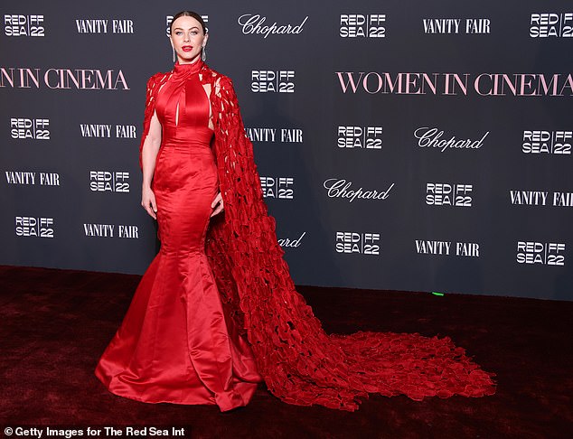 Fabulous!  Julianne Hough, 34, opted for a vibrant red dress while attending a gala